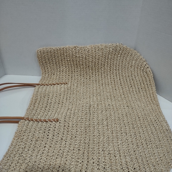 NWOT Merona Straw Packable Shoulder Bag w/Silver & Leather Straps Beach/Travel - Picture 9 of 9